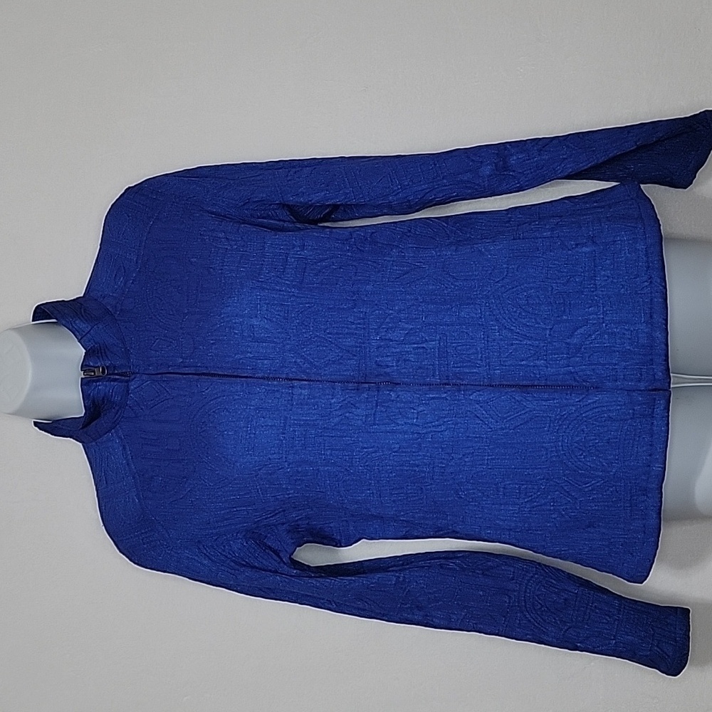 Chicos Royal Blue Textured Zip Up Jacket Mock Neck‎ Size 1 M 8 Matelasse Stretch